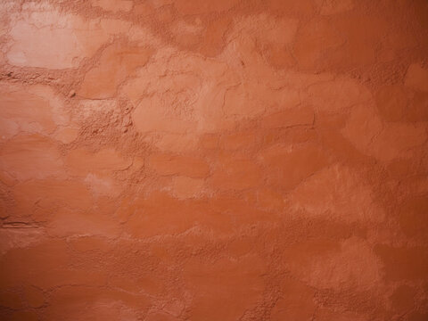 A textured terracotta wall with horizontal brushstrokes creates a warm, earthy background.