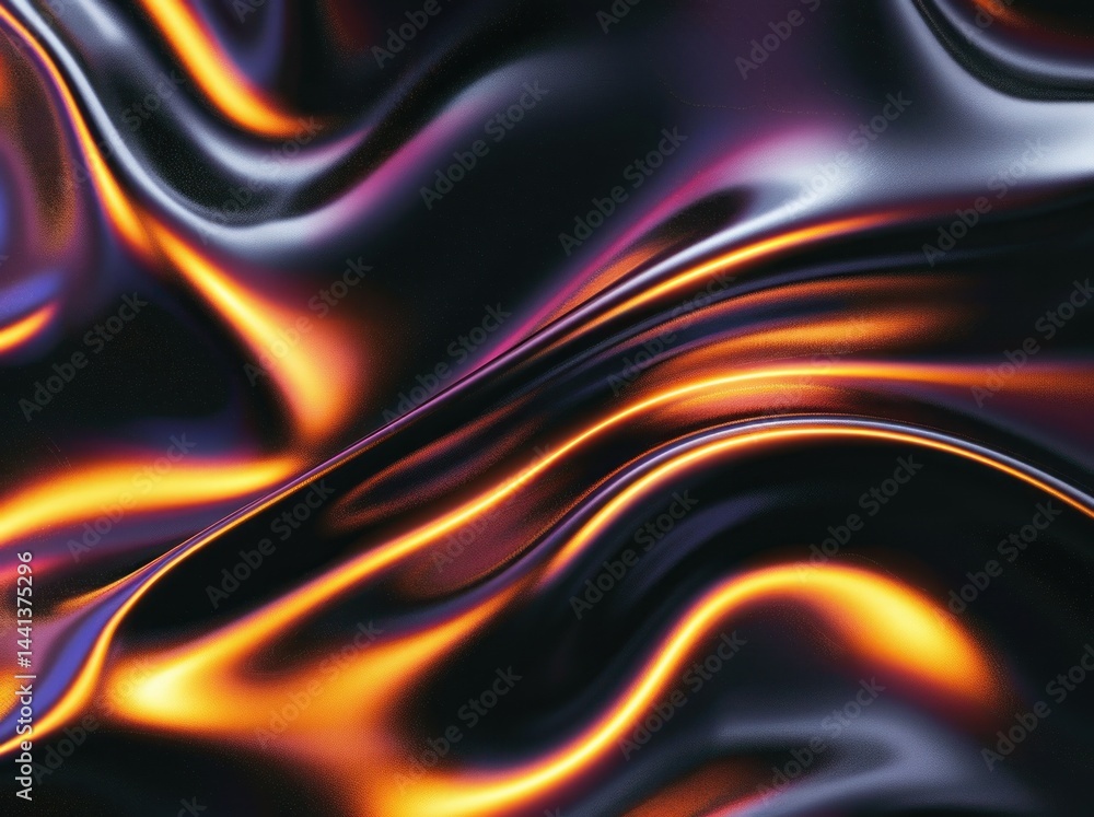 Poster abstract flowing liquid surface with glossy black and vibrant orange highlights creating smooth, wav