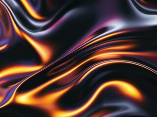 Naklejka premium Abstract flowing liquid surface with glossy black and vibrant orange highlights creating smooth, wavy reflections and a sense of dynamic movement