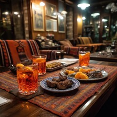 Intimate dining experience in a dimly lit room.