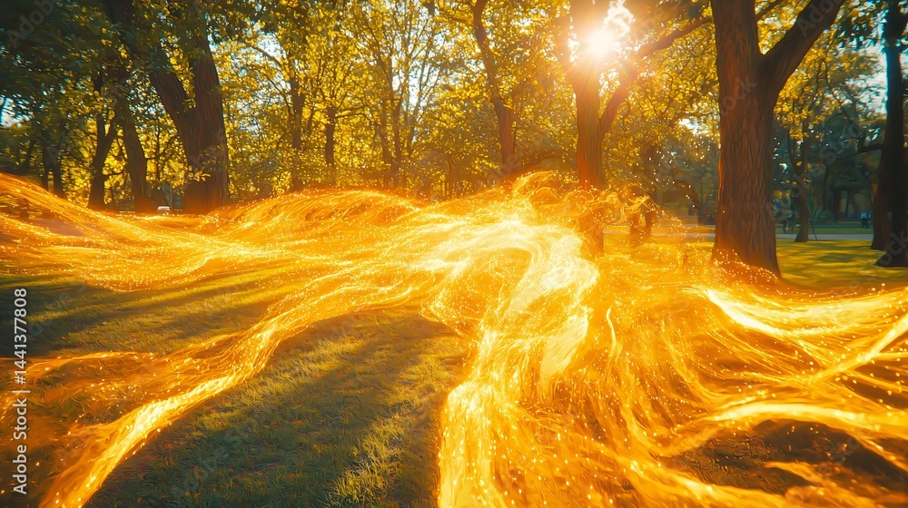 Aufkleber captivating fire burning brightly in the grass with playful light beams creating an abstract and ene