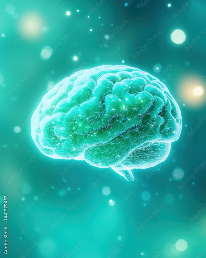 Aufkleber artificial intelligence brain digital network glowing on turquoise background conceptual design for 