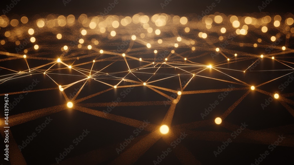 Aufkleber glowing connected dots and lines forming a digital network with a futuristic, abstract background of