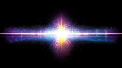 Obraz premium A bright light with a yellow center and purple and blue edges. The light is surrounded by a dark background