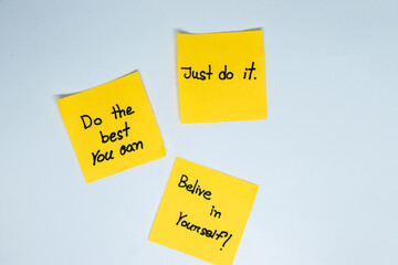Positive affirmations concept. motivation words on sticky note with isolated background
