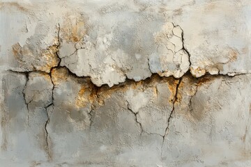 Obraz premium Aged concrete surface with deep fissures and discoloration.