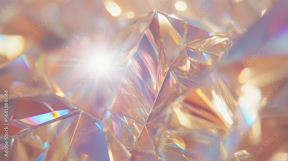 Poster abstract crystalline structure with light refraction creating a dreamy iridescent effect and soft pa