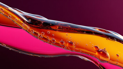Hyper-realistic orange & deep pink liquid flowing diagonally on a dark background. High-contrast, ultra-detailed, perfect for luxury branding & ads