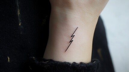 A person has a tattoo of a lightning bolt on their wrist