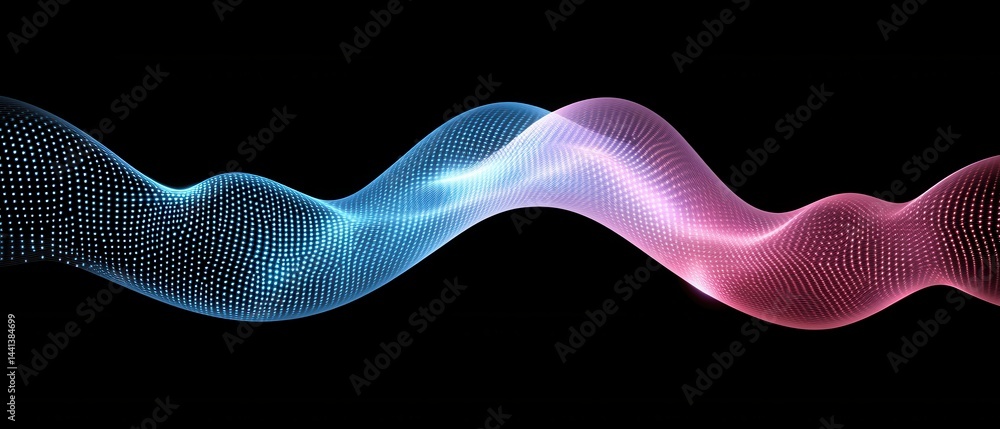 Poster abstract digital wave flowing with blue and pink light on dark background for technology and science