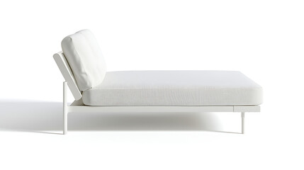 A white bed with a white pillow and a white sheet