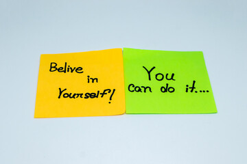 Positive affirmations concept. motivation words on sticky note with isolated background