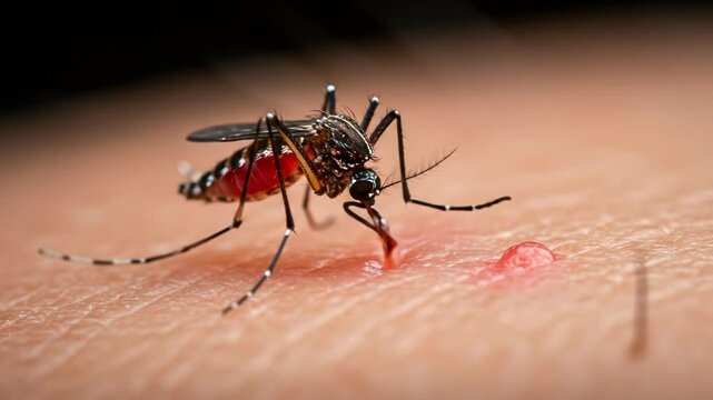 Microscopic View: Aedes Mosquito Feeding - Close-Up of Blood Meal