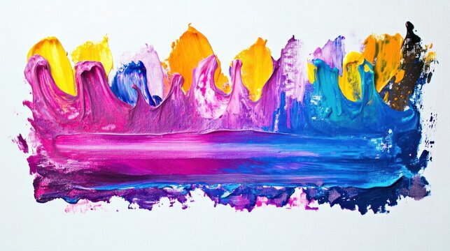 Vibrant abstract watercolor splash with bold pink purple blue yellow and black brushstrokes on white background in a dynamic artistic composition