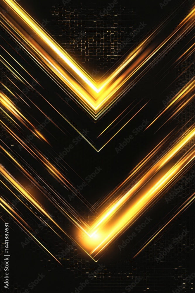 Poster abstract golden light streaks on dark honeycomb background creating a futuristic and dynamic visual 