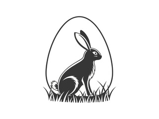 Easter Bunny Silhouette in Egg  Black and White Rabbit Design for Spring Decoration.