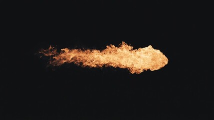 A burst of orange flame shoots through a black background, resembling a fireball or comet in motion.