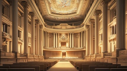 Grand Hall of Architectural Majesty: A 3D Render of an Elegant Concert Hall