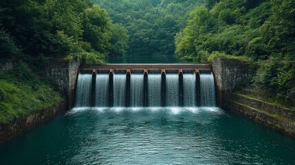 Captivating View of a Water Turbine Driven by Flowing Water Generating Electricity in a Natural Landscape
