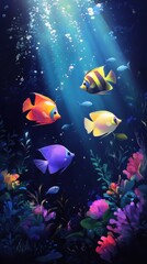 Fototapeta premium Underwater Serenity Colorful Fish Swimming Gracefully Amidst Vibrant Coral Reefs and Sunlit Depths Capturing the Tranquil Beauty of Marine Life in a Peaceful Ocean Scene