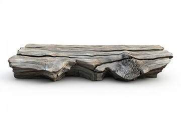 Aged wooden plank presentation platform against a bright background.