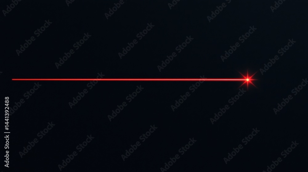 Poster a red laser beam cuts through darkness, ending in a sharp glowing point.