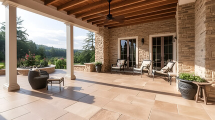 Elegant Patio with Durable Ceramic Tiles in Nature