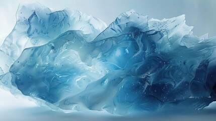 Obraz premium Translucent blue abstract form resembling ice or glass with smooth and textured surfaces, creating a fluid and serene atmosphere