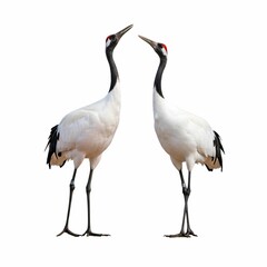 Obraz premium Stunning Red Crowned Cranes Highlighted on Minimalist White Space