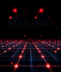Obraz premium Abstract Glowing Red Dots and Blue Lines Grid on Transparent Background