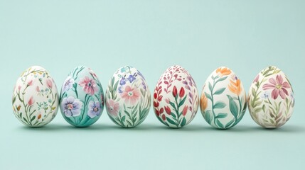Fototapeta premium Hand-painted floral Easter eggs in pastel colors