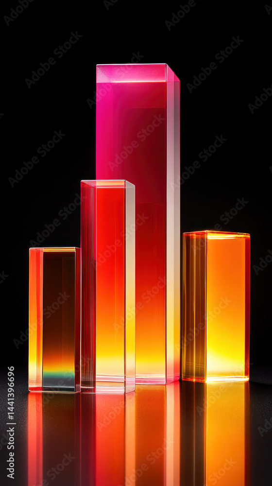 Aufkleber a series of tall, colorful cubes arranged in a row. the cubes are made of clear plastic and are arra