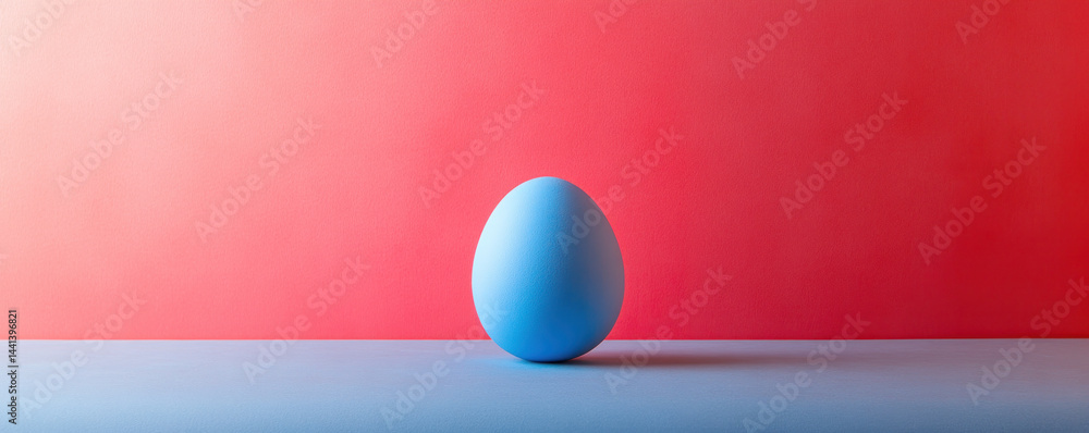 Poster a blue egg is sitting on a red background. the egg is the only object in the image