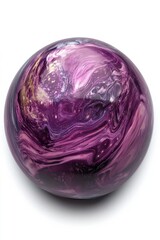 Fototapeta premium Abstract sphere with swirling purple and gold textures creating a mesmerizing cosmic marble effect on a white background in a studio shot
