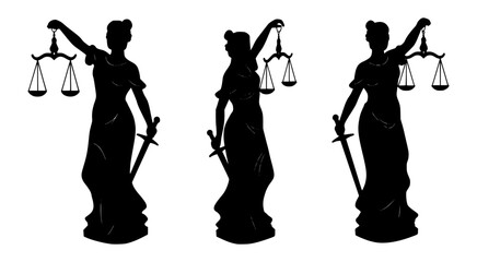 lady justice silhouette set, isolated background