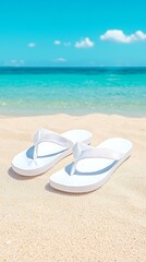 Obraz premium White flip-flops beach scene