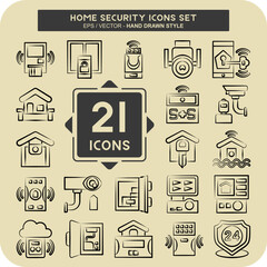 Icon Set Home Security. related to Education symbol. hand drawn style