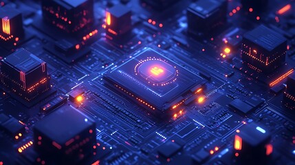 Obraz premium Futuristic Circuit Board with Glowing Lights