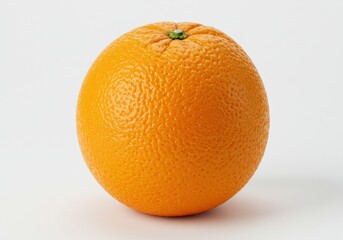 A single orange with a textured peel sitting on a plain white surface in a studio setting view