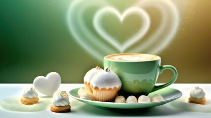 Fototapeta premium cup of coffee with heart shaped cookies