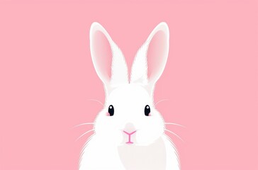 Obraz premium Cute white bunny rabbit with pink cheeks and nose on solid pink background looking forward with curious expression