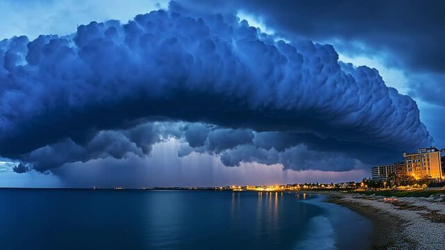 Majestic Arcus Cloud over Coastal City at Dusk