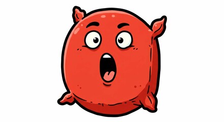 Fototapeta premium A cartoon red pillow with a surprised expression on a white background