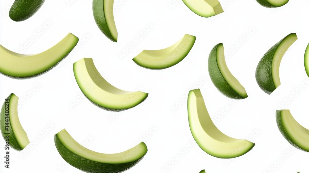Poster sliced avocado arrangement on white background creating a seamless pattern for healthy eating and vi