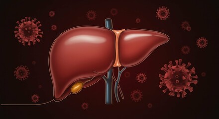 Human liver with coronavirus illustration for medical healthcare.