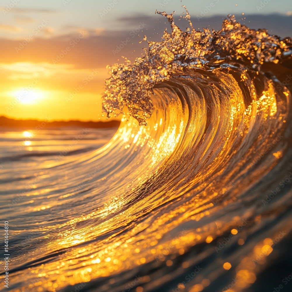 Poster captivating close-up of an ocean wave cresting with intricate details and textures showcasing the be