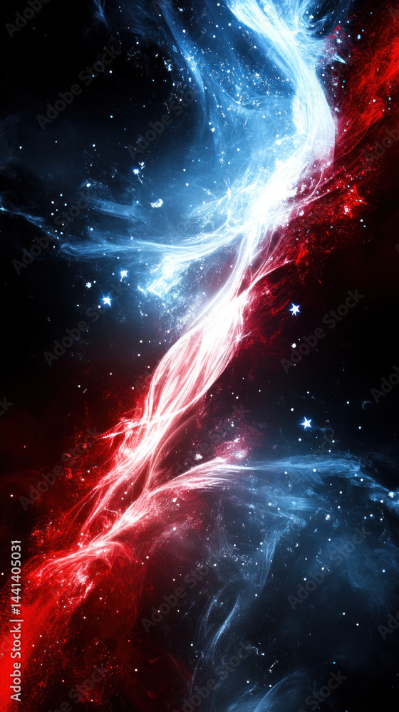 Aufkleber a space scene with a red and blue line that is surrounded by stars. the image has a sense of motion 