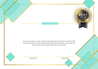 Gold with cyan design certificate template