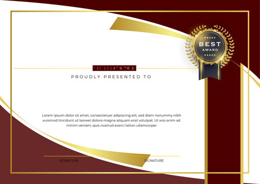 Golden with red certificate design template