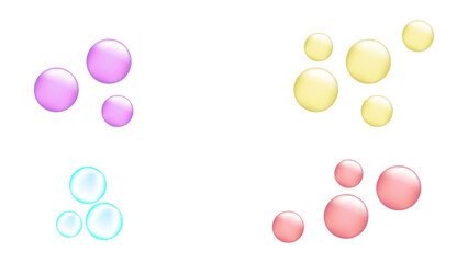 Purple, yellow, blue, and pink bubble realistic asset